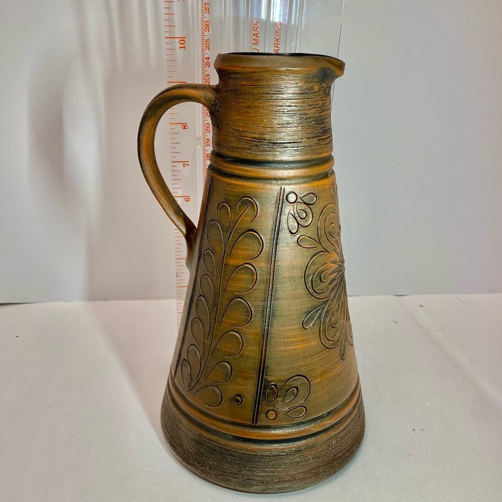 VTG HANDARBEIT GERMAN REDWARE POTTERY WATER PICHER - Picture 3 of 6